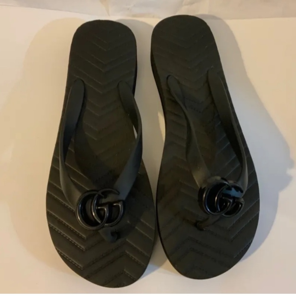New GUCCI Pascar GG Black Platform Flip Flops EU 40 US 9/10